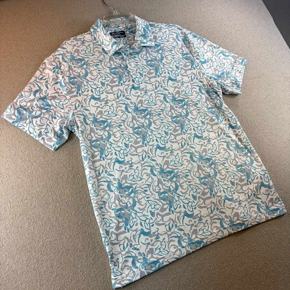 Ben Hogan Performance Polo Medium Blue Gray Abstract Print Modern Golf Shirt